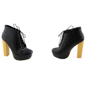 New Black Woven Chunky Heel 5.5